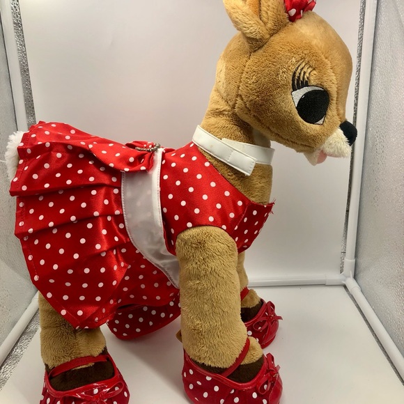 Build A Bear Rudolph LIGHT UP Red Nose & Clarice Plush Dress polka dot shoes - Picture 7 of 16